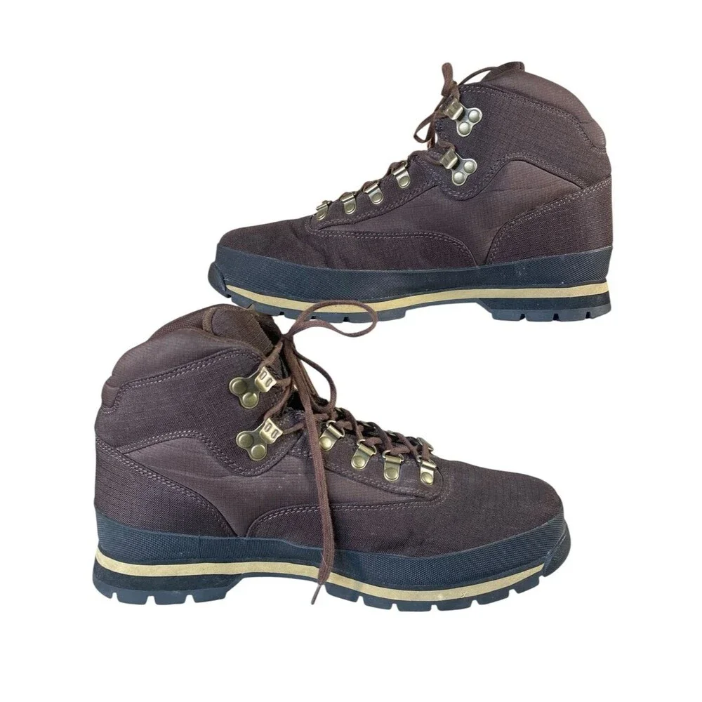 Timberland Mens Hiking Boots Sturdy Canvas Lace Up Dark Brown A13JK 3917 SZ 10.5